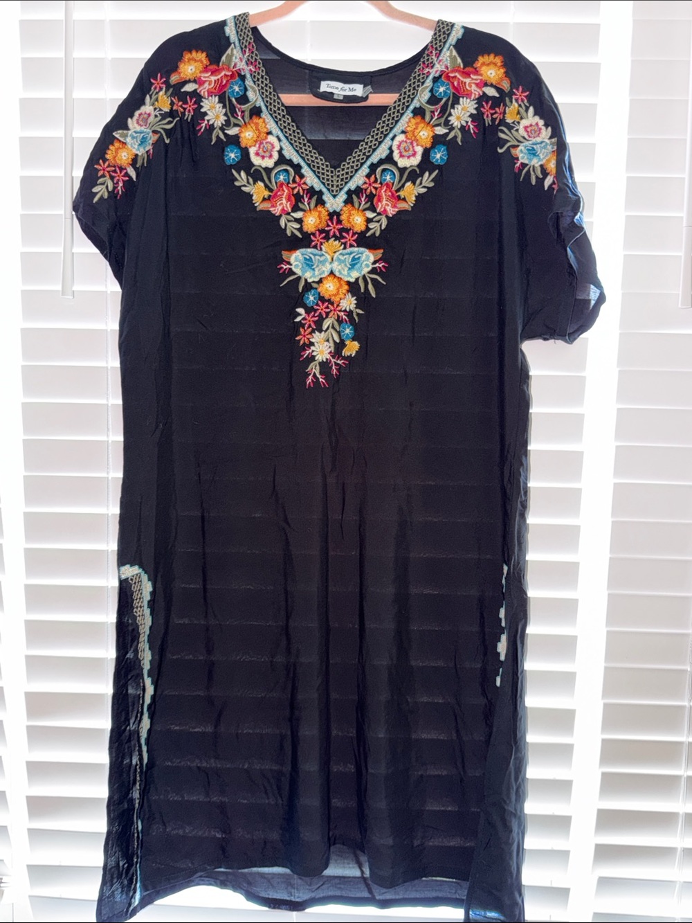 Boho Embroidered V-Neck Black Tunic